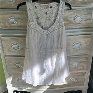 Free People White Lace Button-Down Tank Top